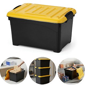 Caixa Organizadora Empilhável Tampa C/ Trava Amarela 25 Lts