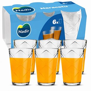 Jogo 6 Copos Nadir Maracatu 265ml Multiuso Vidro Suco Água