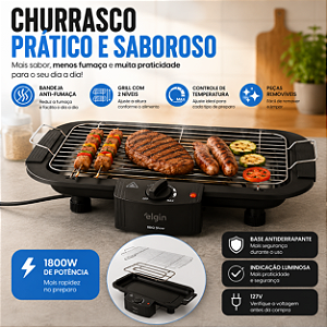 Churrasqueira Elétrica Elgin BBQ Show 1800W 127V Preta
