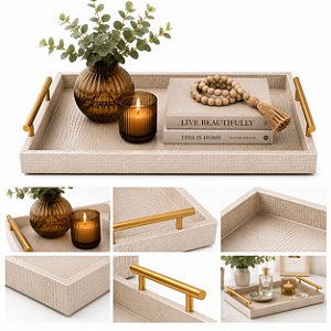Bandeja Decorativa Retangular Com Alça 48x35cm Off White