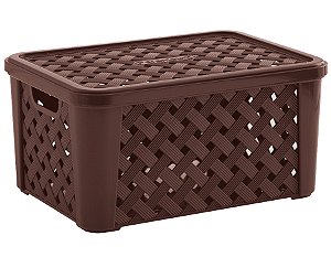 Caixa Organizadora RATTAN 37 Litros C/Tampa 51x35x21cm Marrom 711 Paramount