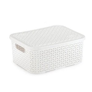 Cesto Rattan Organizador Multiuso c/ Tampa 7,8 L Branco Lig Brin