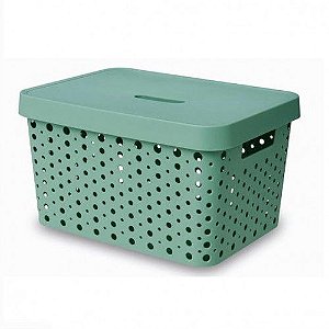 Cesto Caixa Organizadora Rattan C/ Tampa 17L Verde Usual 544