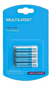 Pilha Recarregável Multilaser 1000mah AAA Pack C/4 Cb050