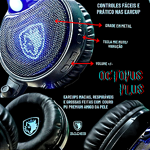 Sades Headset Octopus Plus USB com Potente Função Vibração