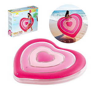 Boia Colchão Inflável Coração Namorados Rosa 155cm Intex 58727