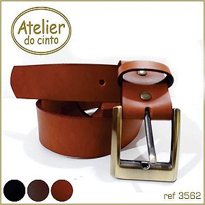 3562-cinto em couro 3,5cm largura - fivela ouro velho escovado