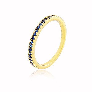 Anel Cravejado Micro-Ônix Azul Banho Ouro Quebec 18k
