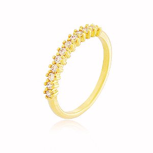 Anel Cravejado Micro-Zircônia Banho Ouro Quebec 18k