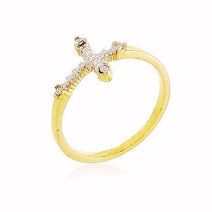 Anel Cruz Ródio Banho Ouro Quebec 18k