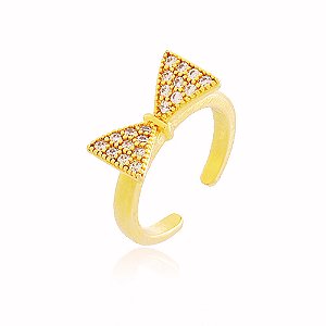 Anel Gravata Cravejado Micro-Zircônia Banho Ouro Quebec 18k