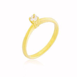 Anel Solitário Pedra Zircônia Banho Ouro Quebec 18k