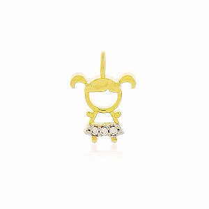 Pingente Menina em Ródio Banho Ouro 18k
