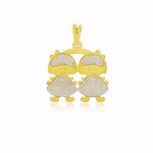 Pingente Meninas em Ródio Banho Ouro 18k