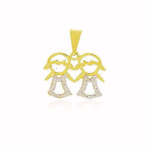 Pingente Meninas em Ródio Banho Ouro 18k