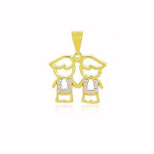 Pingente Meninos em Ródio Banho Ouro 18k