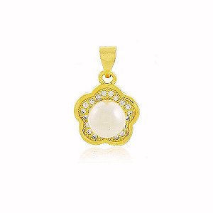 Pingente Pérola Cravejada Zircônia Banho Ouro 18k