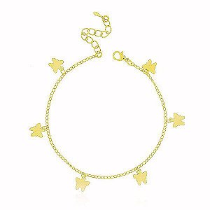 Tornozeleira Americana Borboletas Banho Ouro 18k Fecho Boia