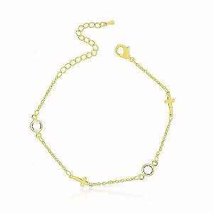 Tornozeleira Americana Cristal Banho Ouro 18k Fecho Boia