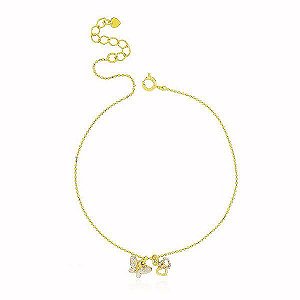 Tornozeleira Bolinha Pingente Coração Banho Ouro 18k Fecho Boia