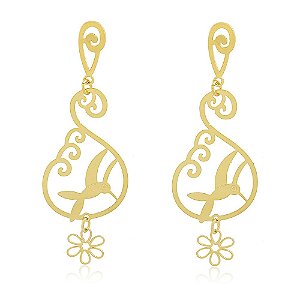 Brinco Beija-Flor Grande Banho Ouro Quebec 18k