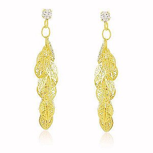 Brinco Cacho Pétalas Cristal Banho Ouro Quebec 18k