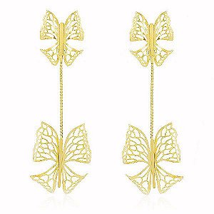 Brinco Longo Borboleta Banho Ouro Quebec 18k