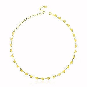Colar Choker Coração Banho Ouro 18k Fecho Boia