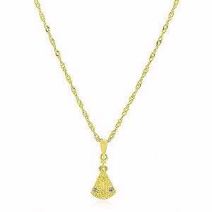Colar Singapura Pingente Nossa Senhora Banho Ouro 18k Fecho Boia
