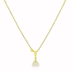 Colar Veneziana com Pingente Cristal Banho Ouro 18k Fecho Boia