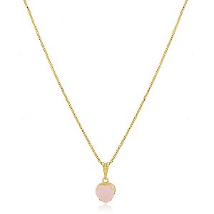 Colar Veneziana com Pingente Ônix Rosa Banho Ouro Quebec 18k Fecho Boia