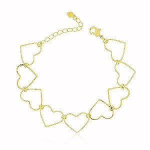 Pulseira Americana Coração Banho Ouro 18k Fecho Boia