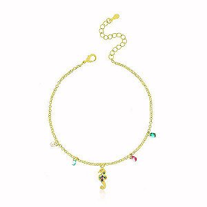 Pulseira Americana Ônix MultiColor Banho Ouro 18k Fecho Inglês