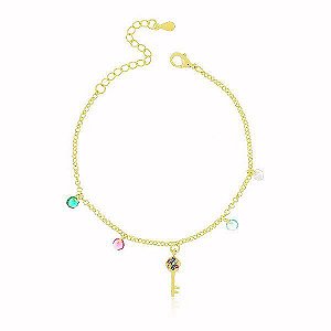 Pulseira Americana Ônix MultiColor Banho Ouro 18k Fecho Inglês
