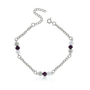 Pulseira Americana Pedra Ônix Preto Banho Ródio Negro Fecho Boia