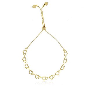 Pulseira Coração Duplo Banho Ouro Quebec 18k Fecho Regulável