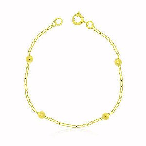 Pulseira Infantil Americana Bolinha Banho Ouro 18k Fecho Boia