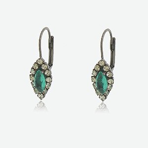 Brinco Banho Ródio Negro Pedra Ônix Verde