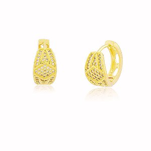 Brinco Click Cravejado Zircônia Banho Ouro Quebec 18k