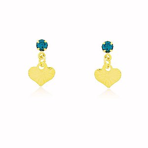 Brinco Coração Pedra Ônix Verde Banho Ouro Quebec 18k