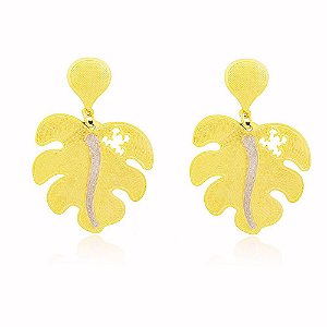 Brinco Folha Detalhe Ródio Banho Ouro Quebec 18k