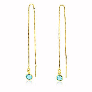 Brinco Franja Ônix Azul Banho Ouro Quebec 18k