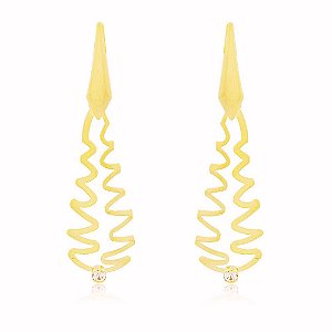 Brinco Zig-Zag Pedra Zircônia Banho Ouro Quebec 18k