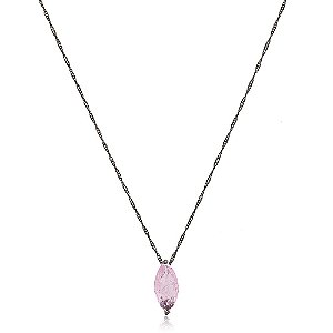 Colar Ródio Negro Pedra Ônix Rosa Banho Ouro Quebec 18k Fecho Boia