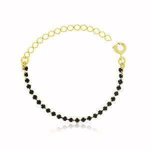 Pulseira Infantil Americana Ônix Preto Banho Ouro Quebec 18k Fecho Boia