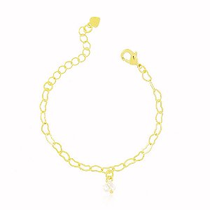 Pulseira Infantil Elo Coração Zircônia Banho Ouro Quebec Fecho Inglês
