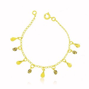 Pulseira Infantil Ônix Incolor Banho Ouro Quebec 18k Fecho Boia