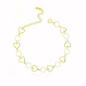 Tornozeleira Elo Coração Banho Ouro Quebec 18k Fecho Boia