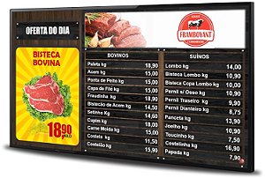 Tabela Digital para Açougue e Casa de Carnes fundo de Madeira
