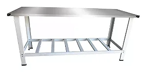 MESA TAMPO INOX 120X55 COM PANELEIRO VAZADO